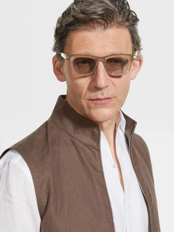Dunkelbeige Acetat-Sonnenbrille Dunkelbeige Acetat-Sonnenbrille