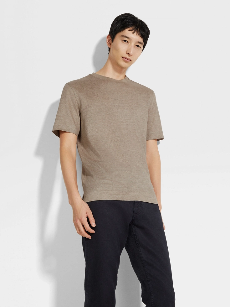 Helltaupefarbenes Oasi Lino-T-Shirt Helltaupefarbenes Oasi Lino-T-Shirt