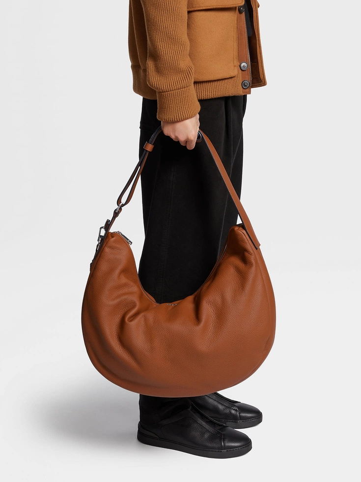 Hobo Tasche aus Hirschleder mit Blattmuster 1 - Hobo-Tasche aus Hirschleder mit Blattmuster