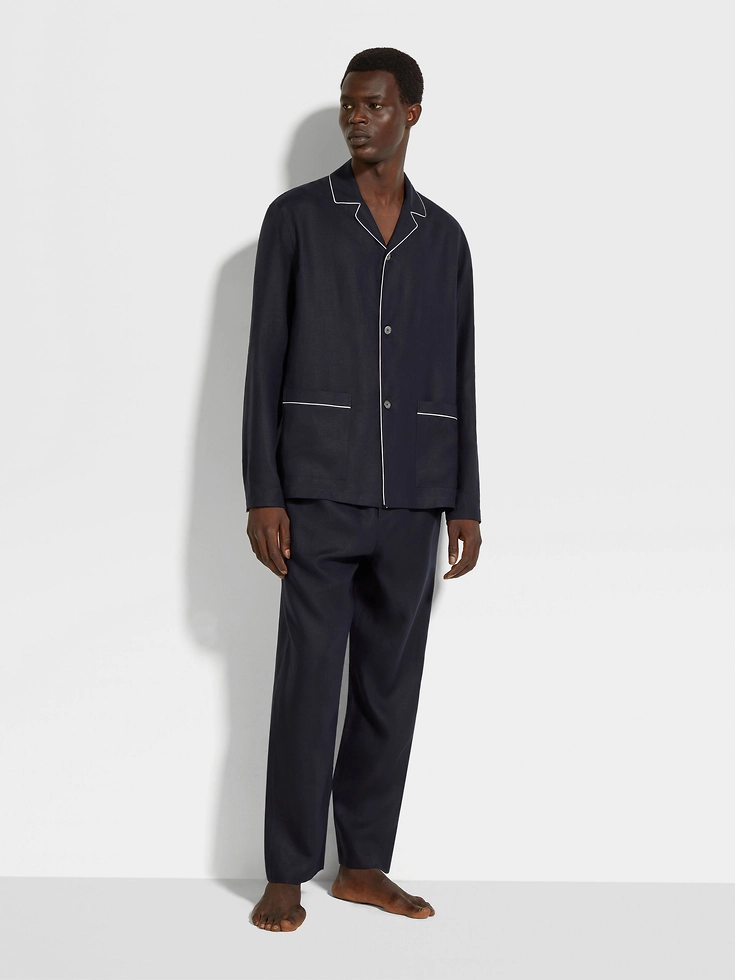 Marineblauer Oasi Lino-Pyjama