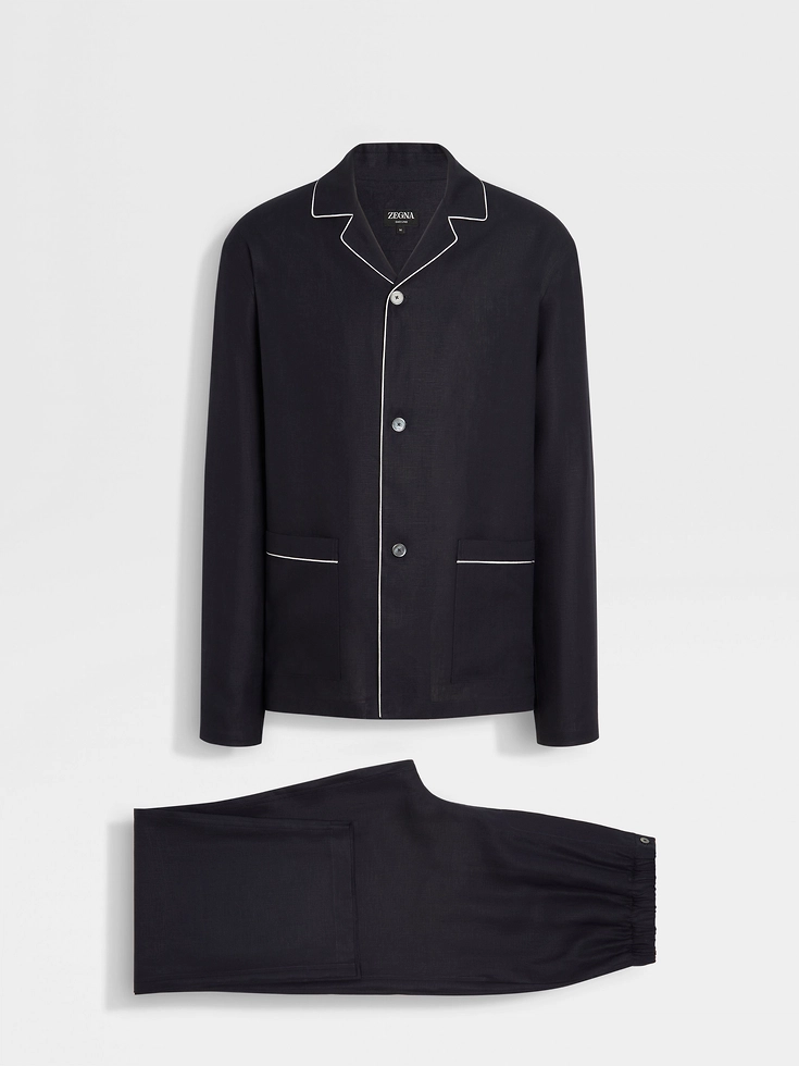 Marineblauer Oasi Lino-Pyjama