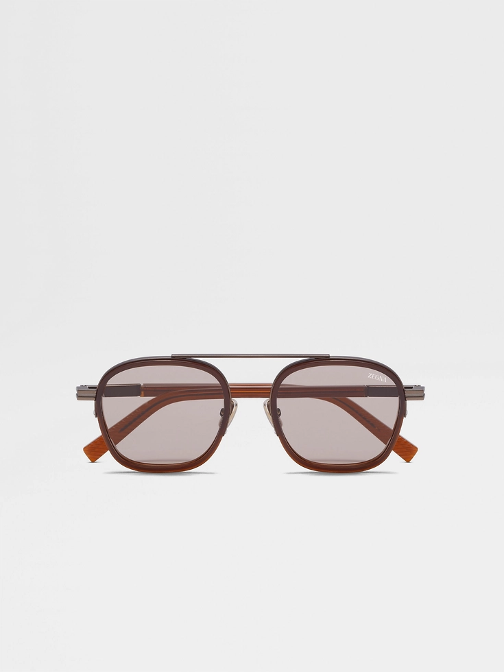 Sonnenbrille „Orizzonte I“ aus Acetat und Metall in dunklem Laub