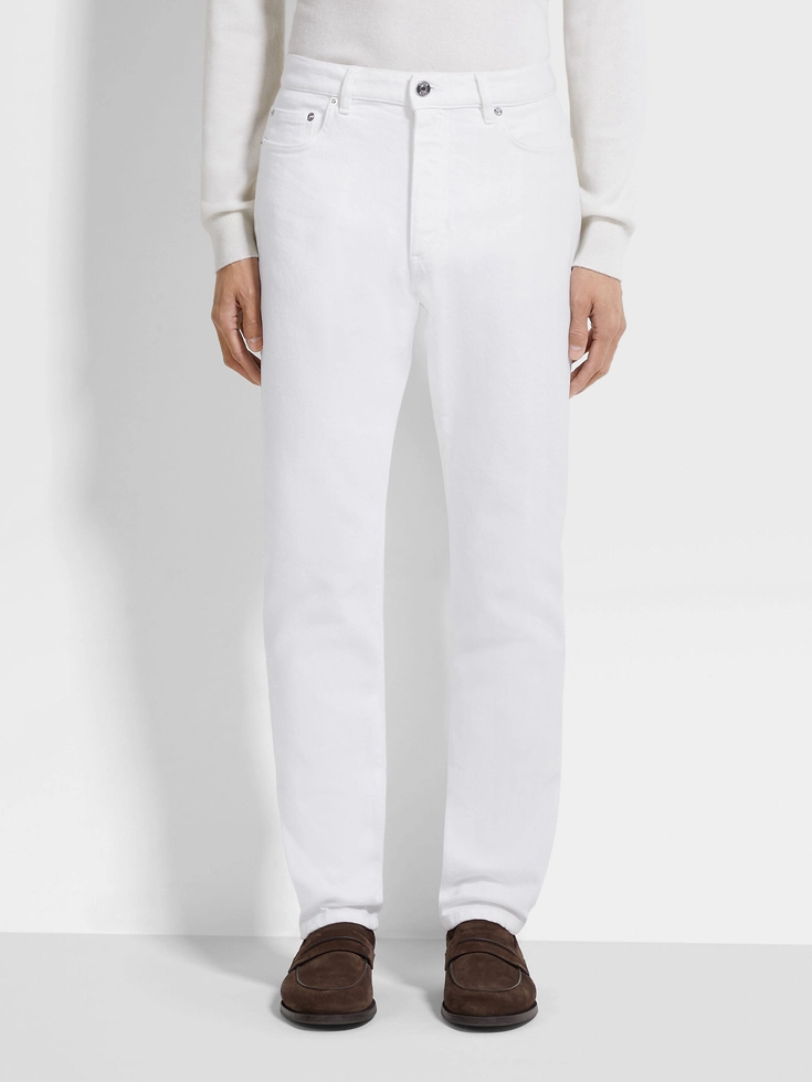 Weiße Roccia-Jeans aus Stretch-Baumwolle mit Spülung Weiße Roccia-Jeans aus Stretch-Baumwolle mit Spülung